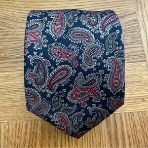 Classic Regent Neckwear Paisley Tie - Navy Red Grey - Made in USA